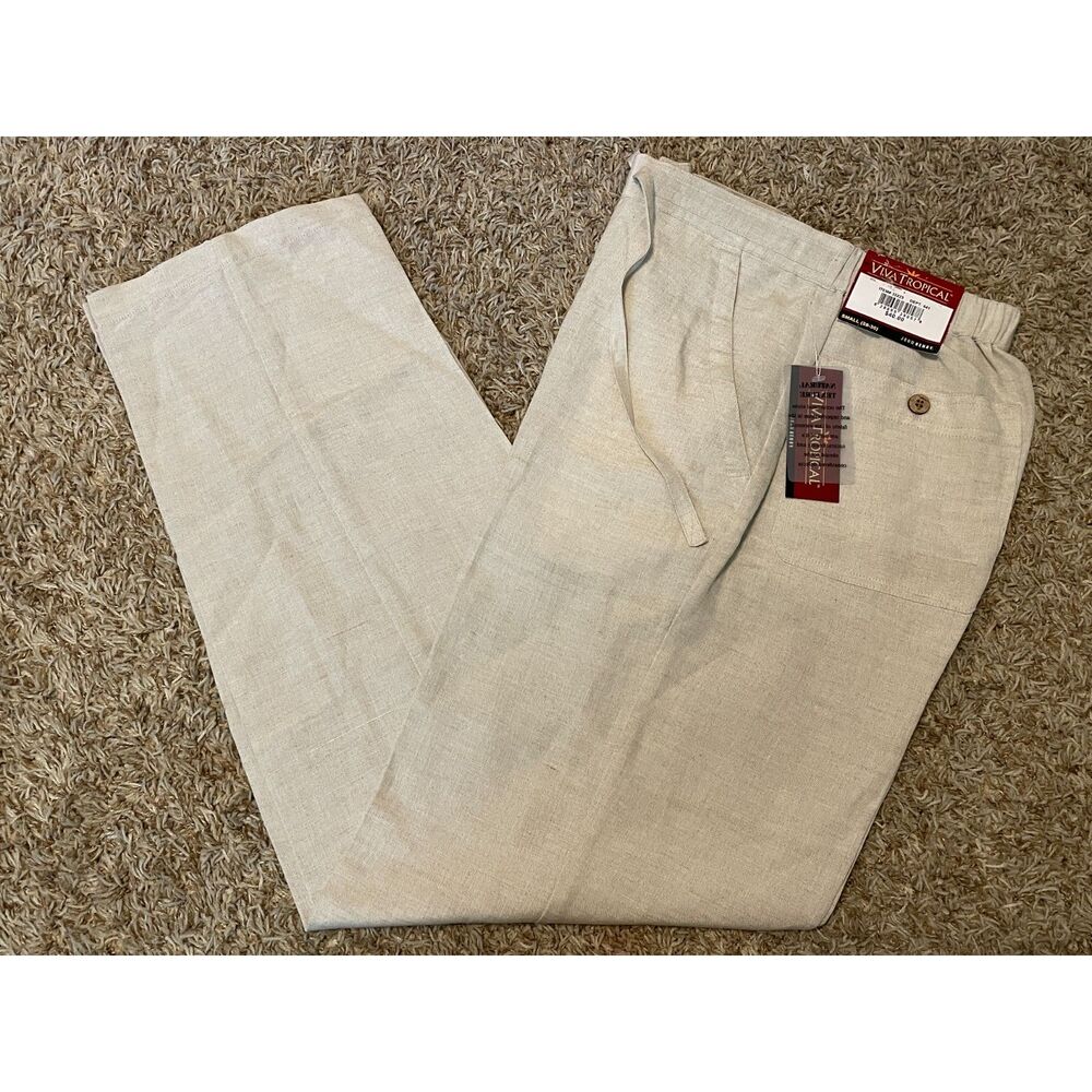Viva Tropical John Henry Men's Linen Blend Pants Beige Size S (28-30) NWT